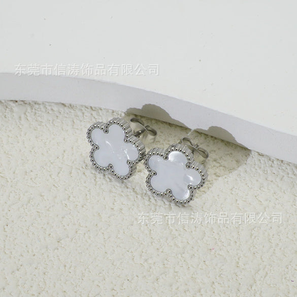 Wholesale Women's Titanium Steel Electroplated Fivepetal Flower Fivepointed Star And Leaf Earrings