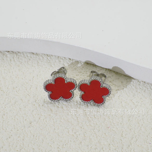 Wholesale Women's Titanium Steel Electroplated Fivepetal Flower Fivepointed Star And Leaf Earrings