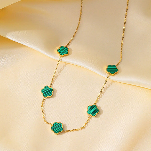 Wholesale Women's Titanium Steel Electroplated Flower Pattern Oshaped Chain Necklace