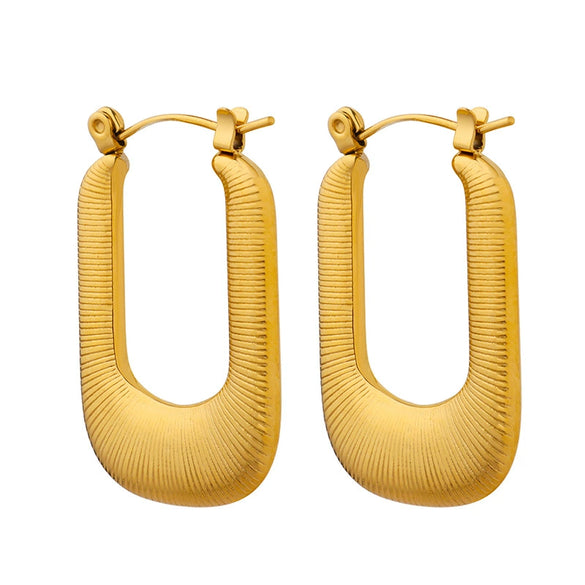 Wholesale Women's Titanium Steel Electroplated 18K Gold Ushaped Striped Earrings