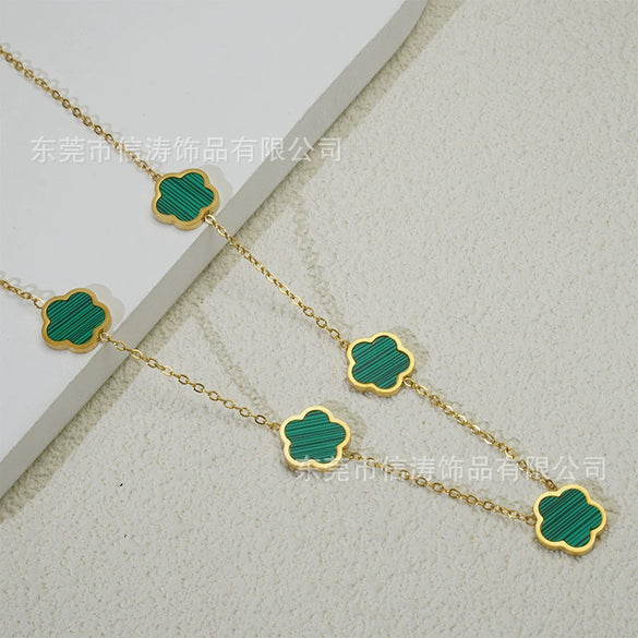 Wholesale Women's Titanium Steel Electroplated Leaves Flower Necklace
