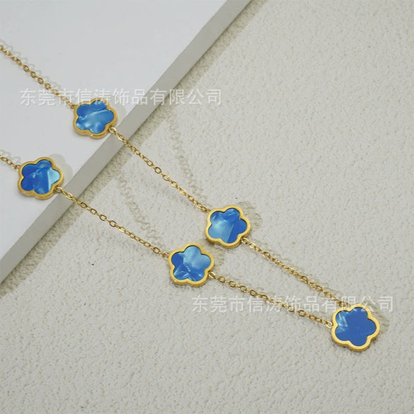 Wholesale Women's Titanium Steel Electroplated Leaves Flower Necklace