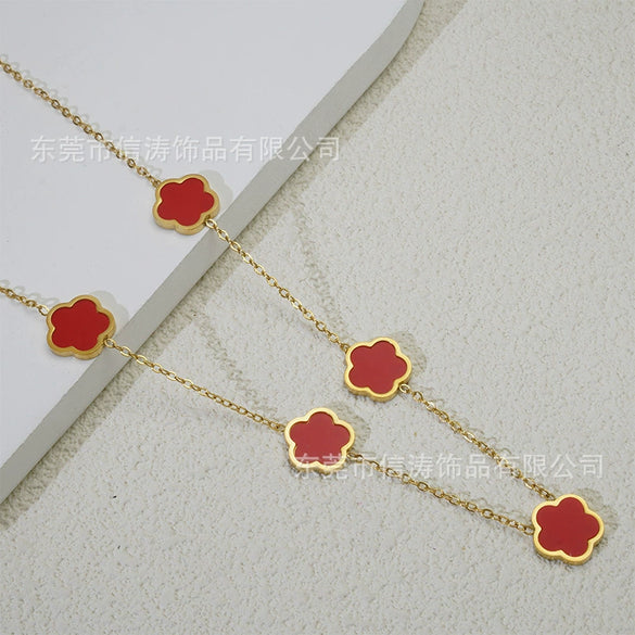 Wholesale Women's Titanium Steel Electroplated Leaves Flower Necklace