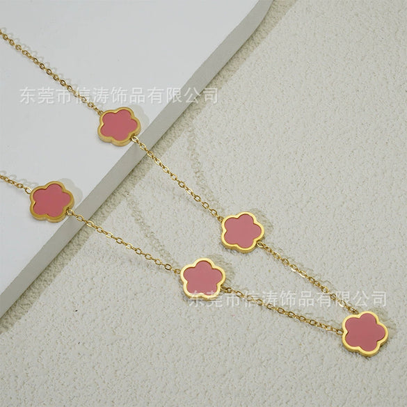 Wholesale Women's Titanium Steel Electroplated Leaves Flower Necklace