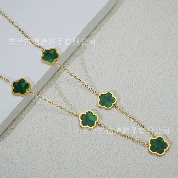 Wholesale Women's Titanium Steel Electroplated Leaves Flower Necklace