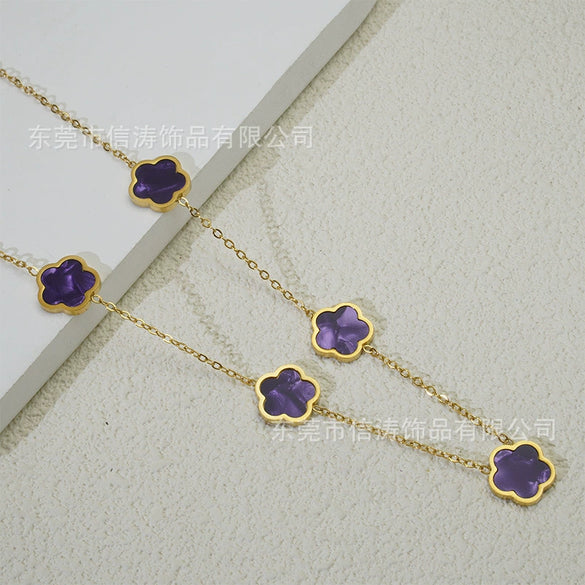 Wholesale Women's Titanium Steel Electroplated Leaves Flower Necklace