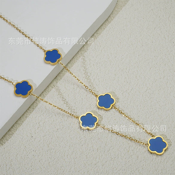 Wholesale Women's Titanium Steel Electroplated Leaves Flower Necklace