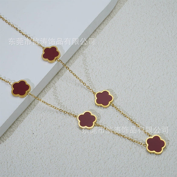 Wholesale Women's Titanium Steel Electroplated Leaves Flower Necklace