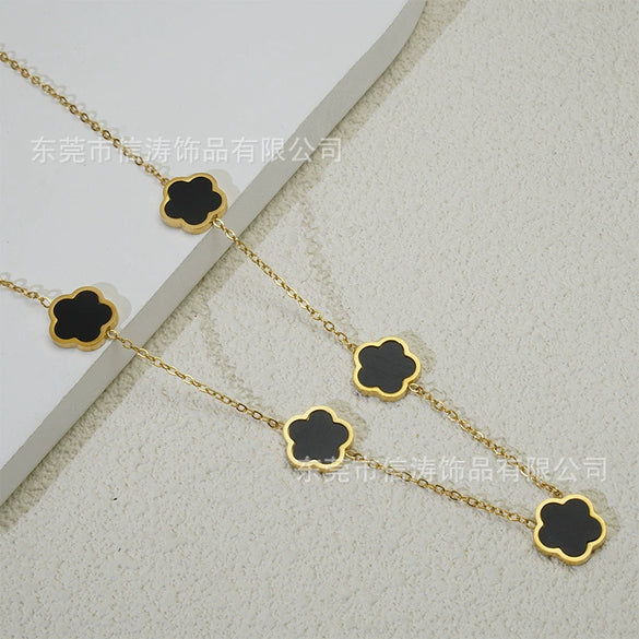 Wholesale Women's Titanium Steel Electroplated Leaves Flower Necklace