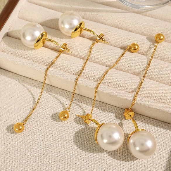 Wholesale Women's 316L Stainless Steel Electroplated Round Bead Chain Earrings