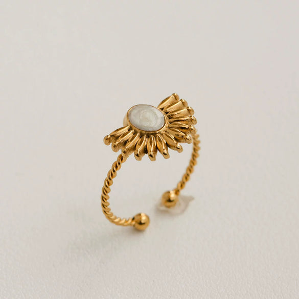 Wholesale Women's Titanium Steel Electroplated Sunflower Open Adjustable Ring