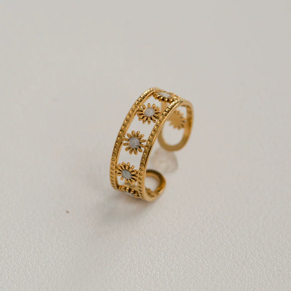 Wholesale Women's Titanium Steel Electroplated Sunflower Open Adjustable Ring