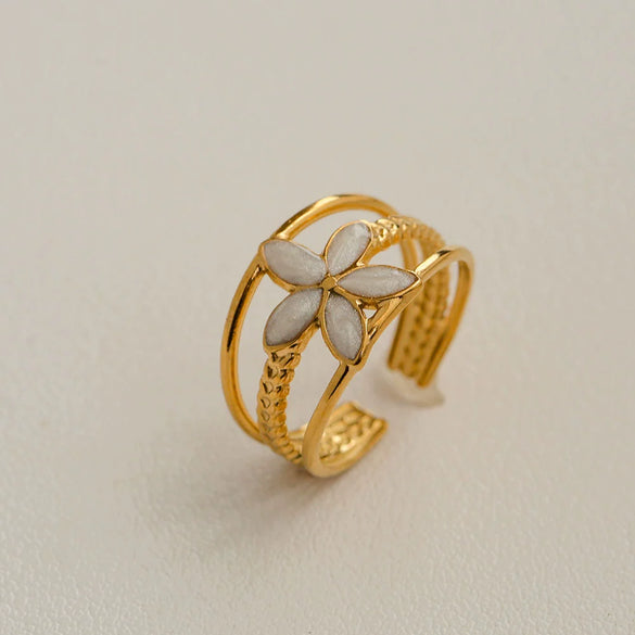 Wholesale Women's Titanium Steel Electroplated Sunflower Open Adjustable Ring
