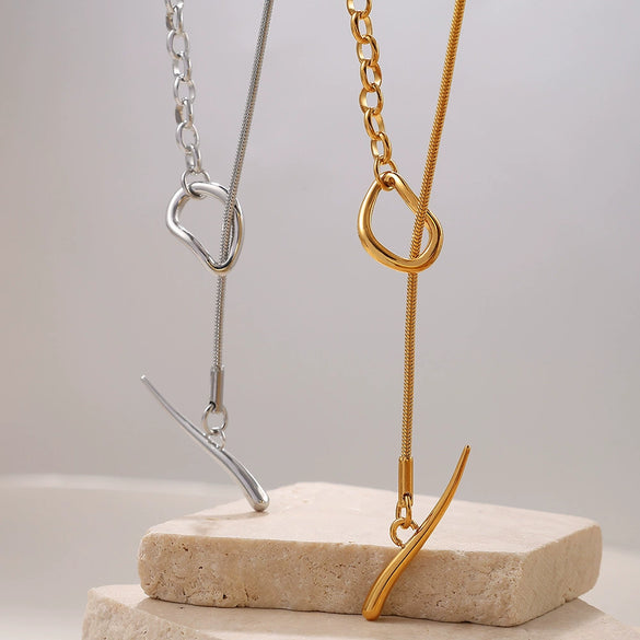 Wholesale Women's 316L Stainless Steel Fashion Ol Stacked Necklace With 18K Gold Electroplating