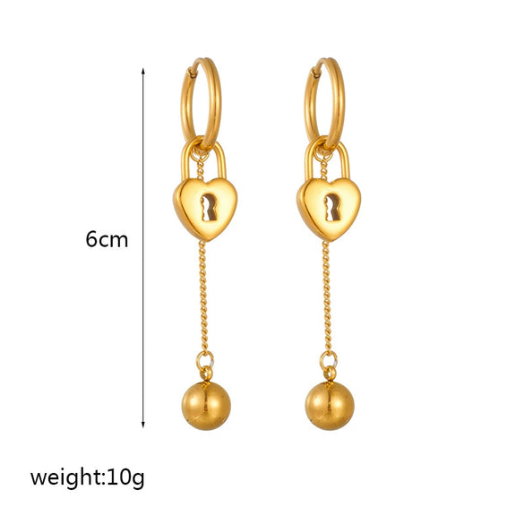 Wholesale Women's Titanium Steel Fashion Retro Niche Geometric Heart Fivepointed Star Pendant Round Earrings With Goldplated Chain Tassel Accessories