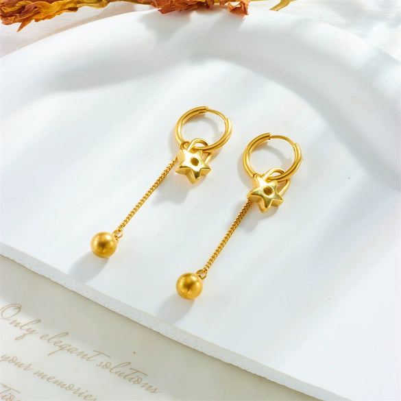Wholesale Women's Titanium Steel Fashion Retro Niche Geometric Heart Fivepointed Star Pendant Round Earrings With Goldplated Chain Tassel Accessories