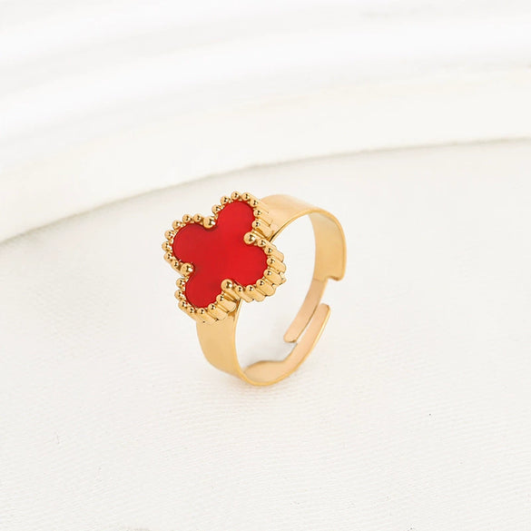 Wholesale Women's Titanium Steel Flower Gold Inlaid Clover Ring