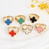 Wholesale Women's Titanium Steel Flower Gold Inlaid Clover Ring