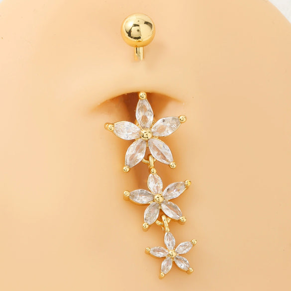 Wholesale Women's Titanium Steel Flower Shape Navel Ring Electroplated Piercing Jewelry