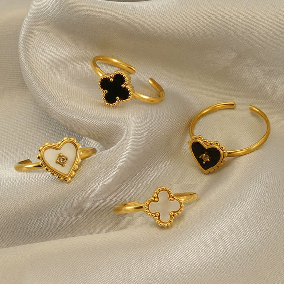 Wholesale Women's Titanium Steel Fourleaf Clover And Heart Love Ring Fashionable Electroplated