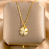 Wholesale Women's Titanium Steel Fourleaf Clover And Leaves Pattern Diamond Mixed Gem Inlay Cross Chain Necklace