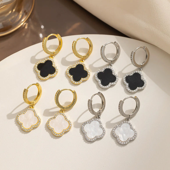 Wholesale Women's Titanium Steel Fourleaf Clover Earrings With Electroplating Treatment