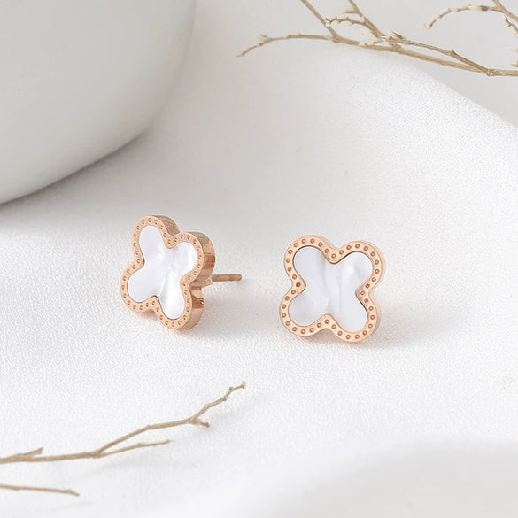 Wholesale Women's Titanium Steel Fourleaf Clover Electroplated Elegant Earrings