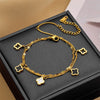 Wholesale Women's Titanium Steel Fourleaf Clover Hollow Inlaid Shell Pendant Bracelet With Geometric Styling And Electroplating Treatment