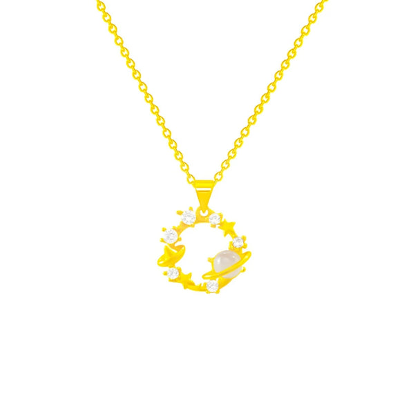 Wholesale Women's Titanium Steel Fresh Flower Pendant Necklace With Mixed Gem Micro Inlay Ochain