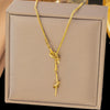 Wholesale Women's Titanium Steel Geometric Beaded Tassel Necklace With Electroplating And Snake Bone Chain