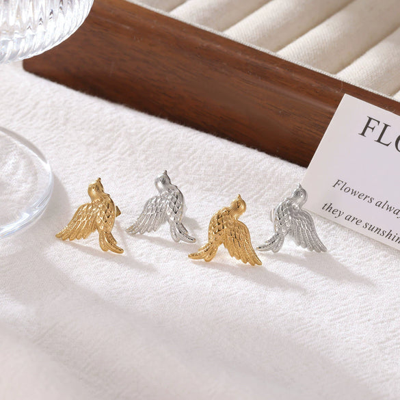 Wholesale Women's Titanium Steel Geometric Bird Earrings With Electroplating
