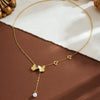 Wholesale Women's Titanium Steel Geometric Butterfly Tassel Pearl Necklace With Real Gold Plating In The Furnace