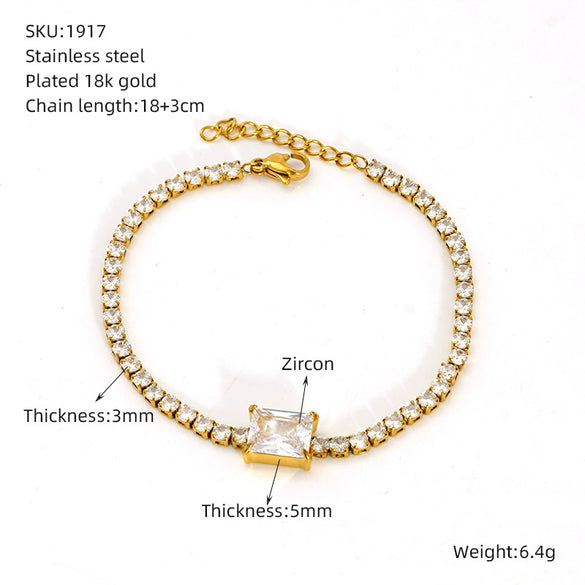 Wholesale Women's Titanium Steel Geometric Claw Stone Tennis Chain Bracelet Set With Diamonds