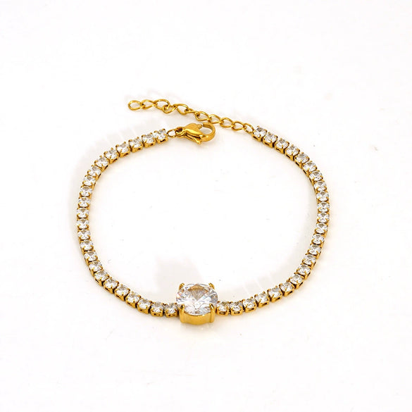 Wholesale Women's Titanium Steel Geometric Claw Stone Tennis Chain Bracelet Set With Diamonds