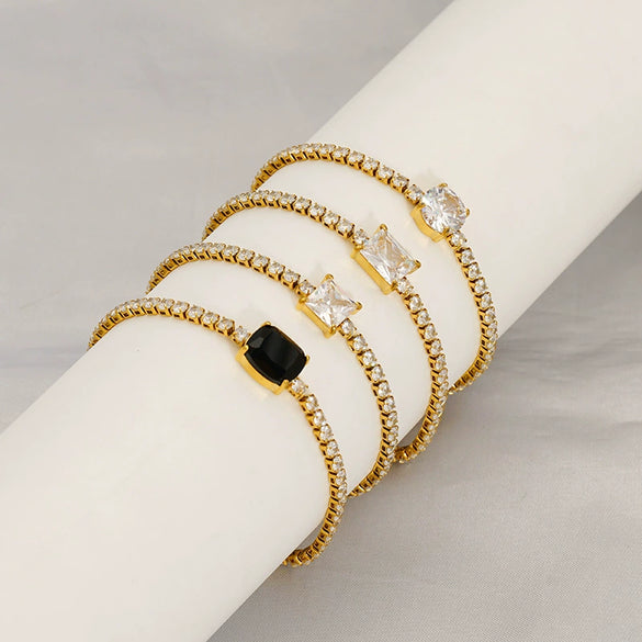 Wholesale Women's Titanium Steel Geometric Claw Stone Tennis Chain Bracelet Set With Diamonds