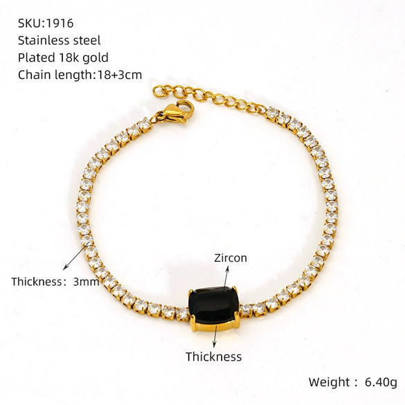 Wholesale Women's Titanium Steel Geometric Claw Stone Tennis Chain Bracelet Set With Diamonds