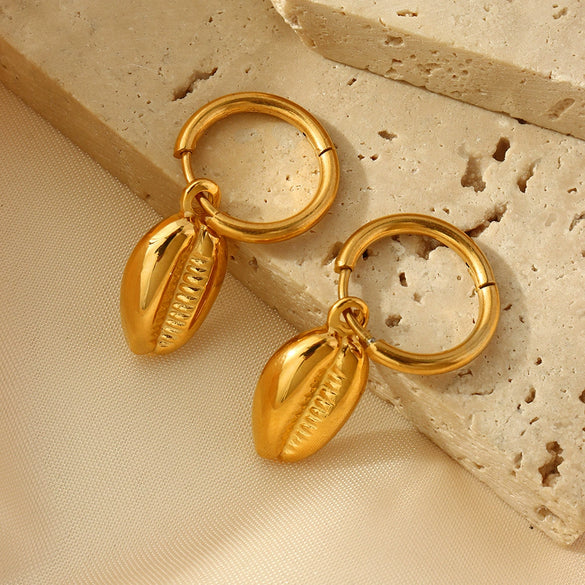 Wholesale Women's Titanium Steel Geometric Conch Pendant Earrings Electroplated With 18K Gold Retro Elegant Exaggerated Style