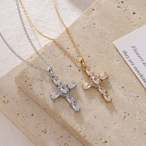 Wholesale Women's Titanium Steel Geometric Cross Pendant Necklace With Electroplating