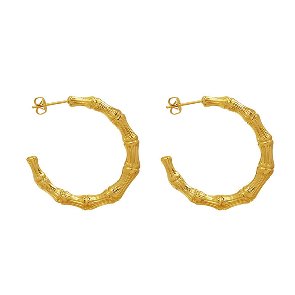 Wholesale Women's 316L Stainless Steel Geometric Cshaped Electroplated Bamboo Earrings