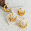 Wholesale Women's 316L Stainless Steel Geometric Cshaped Semicircular Threelayer Steel Ball Splicing Electroplated Earrings