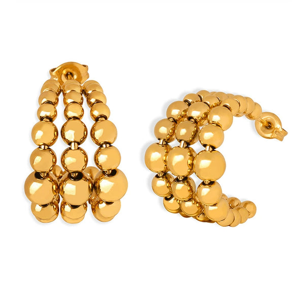 Wholesale Women's 316L Stainless Steel Geometric Cshaped Semicircular Threelayer Steel Ball Splicing Electroplated Earrings
