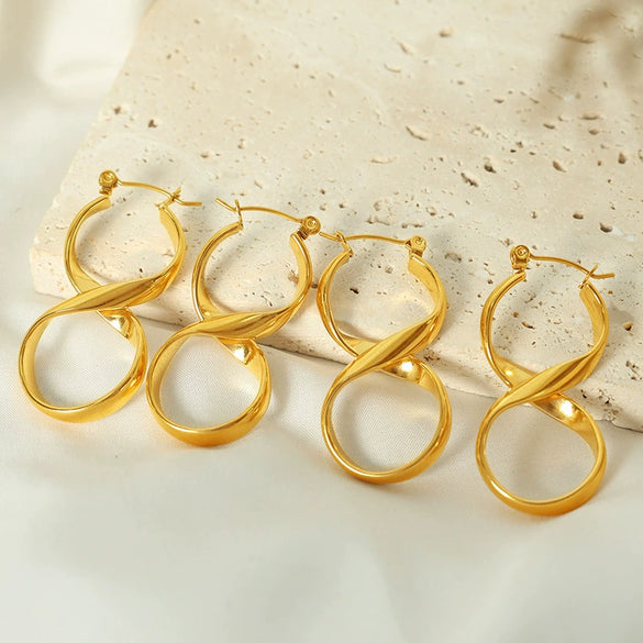 Wholesale Women's 316L Stainless Steel Geometric Curved Line Artistic Electroplated Earrings