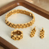 Wholesale Women's Titanium Steel Geometric Design Gold Plated Chain Bracelet Ring Earrings Jewelry Suit With Electroplating Treatment