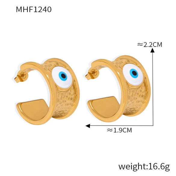 Wholesale Women's Titanium Steel Geometric Devil's Eye Ring And Hammer Pattern Earrings Gold Plated