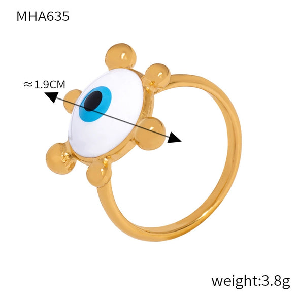 Wholesale Women's Titanium Steel Geometric Devil's Eye Ring And Hammer Pattern Earrings Gold Plated