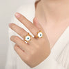 Wholesale Women's Titanium Steel Geometric Devil's Eye Ring And Hammer Pattern Earrings Gold Plated