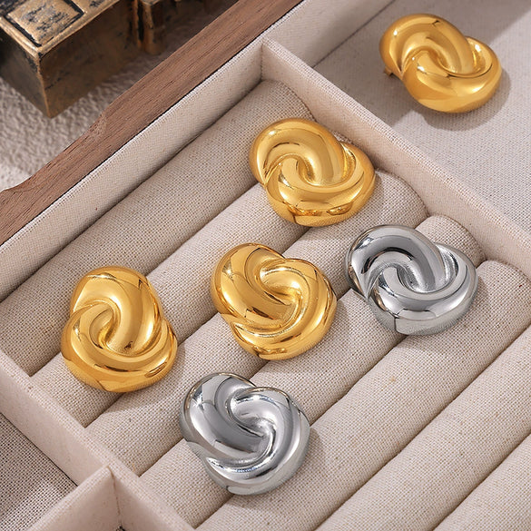 Wholesale Women's Titanium Steel Geometric Double Ring Earrings With Electroplating Treatment