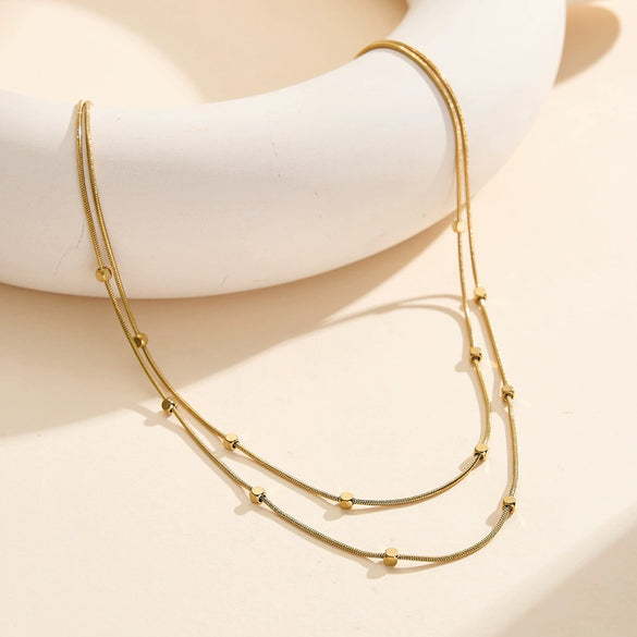 Wholesale Women's Titanium Steel Geometric Doublelayer Calendering Chain Electroplated Necklace