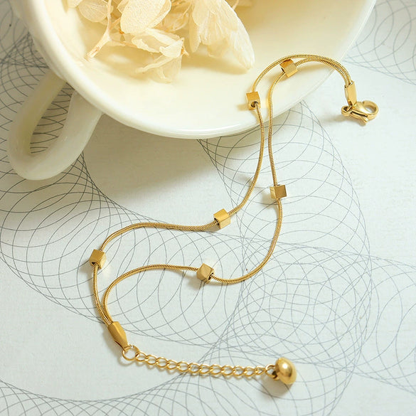 Wholesale Women's 316L Stainless Steel Geometric Doublelayer Square Bracelet Goldplated Snake Bone Chain Electroplated