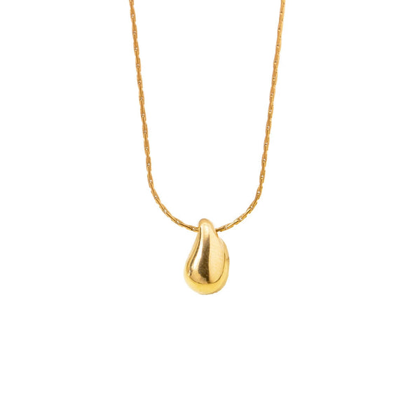 Wholesale Women's Titanium Steel Geometric Drop Shape Real Gold Plated Necklace With Rice Grain Chain Niche Minimalist Sporty Style